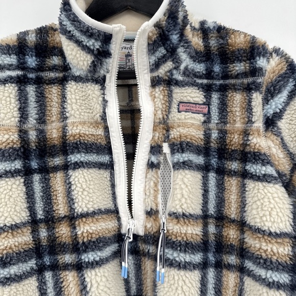 Vineyard Vines Super Shep Pullover Mens M Plaid Sherpa Fleece Half Zip - Picture 4 of 14